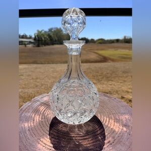 VTG Nachtmann Anglia 11” Round Crystal Glass Decanter Frosted Etched EUC GERMANY
